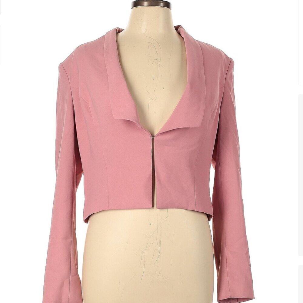 NWT Bebe Pink Blazer Cropped Chelsea Collar Open-Front Pastel Girlhoodcore Sz 12 - Picture 2 of 11